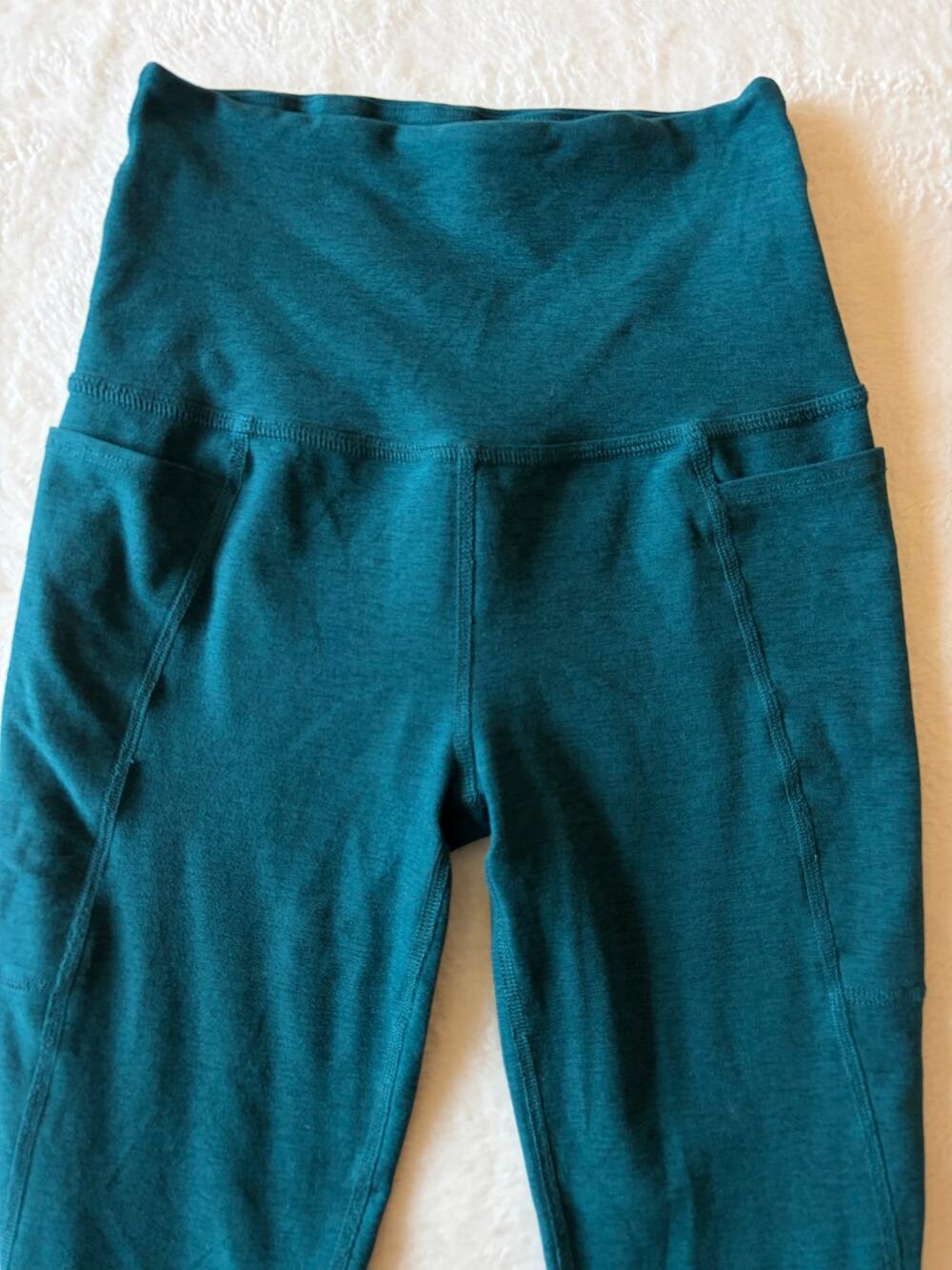 Beyond Yoga Leggings Womens XS Teal High Rise Side Pockets Heathered Workout